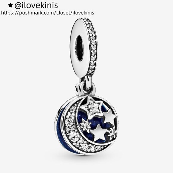 Pandora Moon & Blue Sky Dangle Charm - Picture 1 of 6